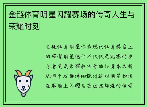 金链体育明星闪耀赛场的传奇人生与荣耀时刻