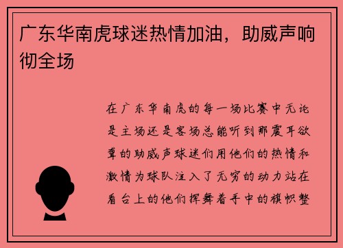广东华南虎球迷热情加油，助威声响彻全场